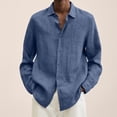 thumbnail image 2 of Mens Cotton Linen Shirts Long Sleeve Beach Henley Button Down Shirts Casual Lightweight V Neck Loose Shirts,Royal Blue 5XL, 2 of 7
