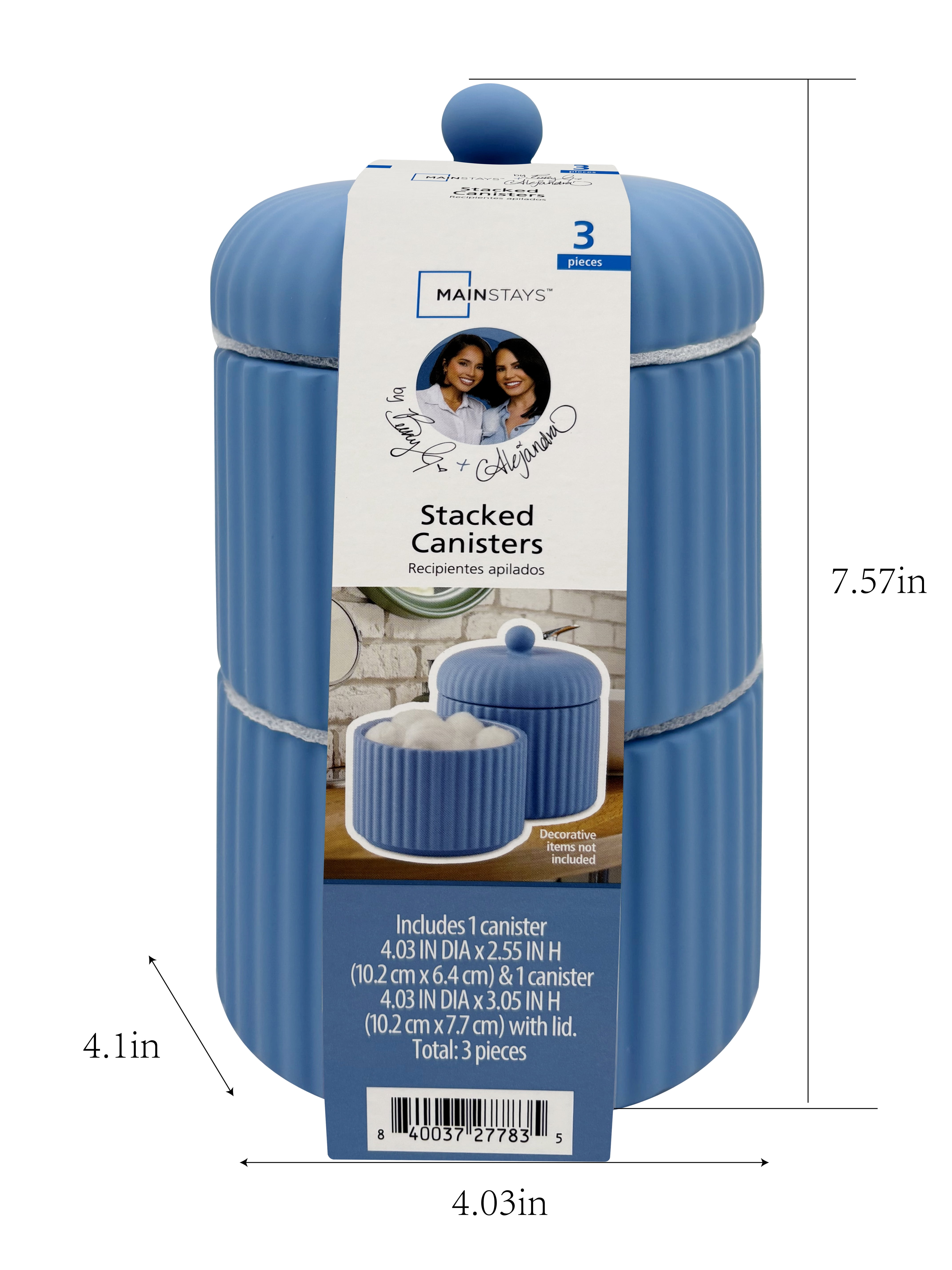 Mainstays By Becky G. & Alejandra 3-Piece Stacked Bathroom Canisters, Blue
