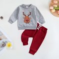 thumbnail image 2 of Ulanda Baby Boy Christmas Outfits 2Pcs Set Infant Toddler Clothes Long Sleeve Reindeer Sweatshirt Shirts Red Pants Outfit (Grey, 12M), 2 of 7