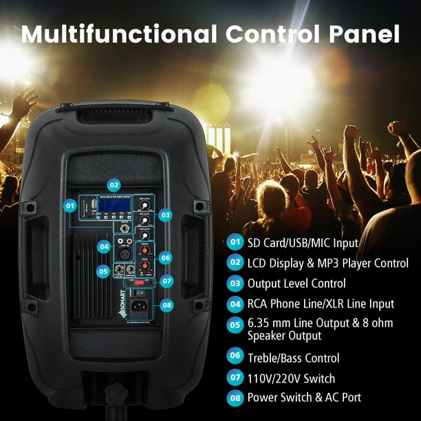 Costway Dual 10'' Protable 1600W Powered Speaker w/ Mic Speaker Stands  Control