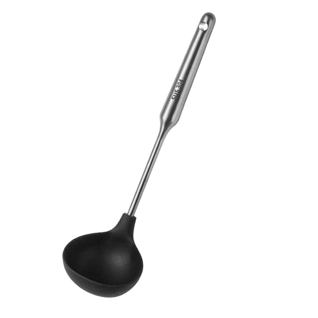 Cuchara de silicona con mango de acero inoxidable, cuchara honda con cucharón de silicona, utensilio de cocina resistente a los arañazos