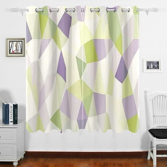 Purple Green Splicing Blackout Curtains for Living Room Bedroom 55W x 63L Insulated Window Drapes 2 Panels