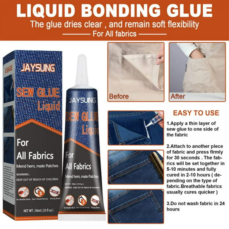 Fabric Glue Permanent Clear Washable, Cloth Repair Sew Glue, Instant Sew Glue Bonding Liquid Cloth Repair, Liquid Sewing Solution Kit, Fabric Sewing
