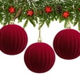 thumbnail image 4 of DAMAI 3Pcs 3.1 Inch Large Velvet Christmas Ball Ornaments, Vintage Christmas Plastic Ball Ornaments Flocked Christmas Tree Hanging Ornament for Xmas Party Wedding Home Decor (Red), 4 of 8