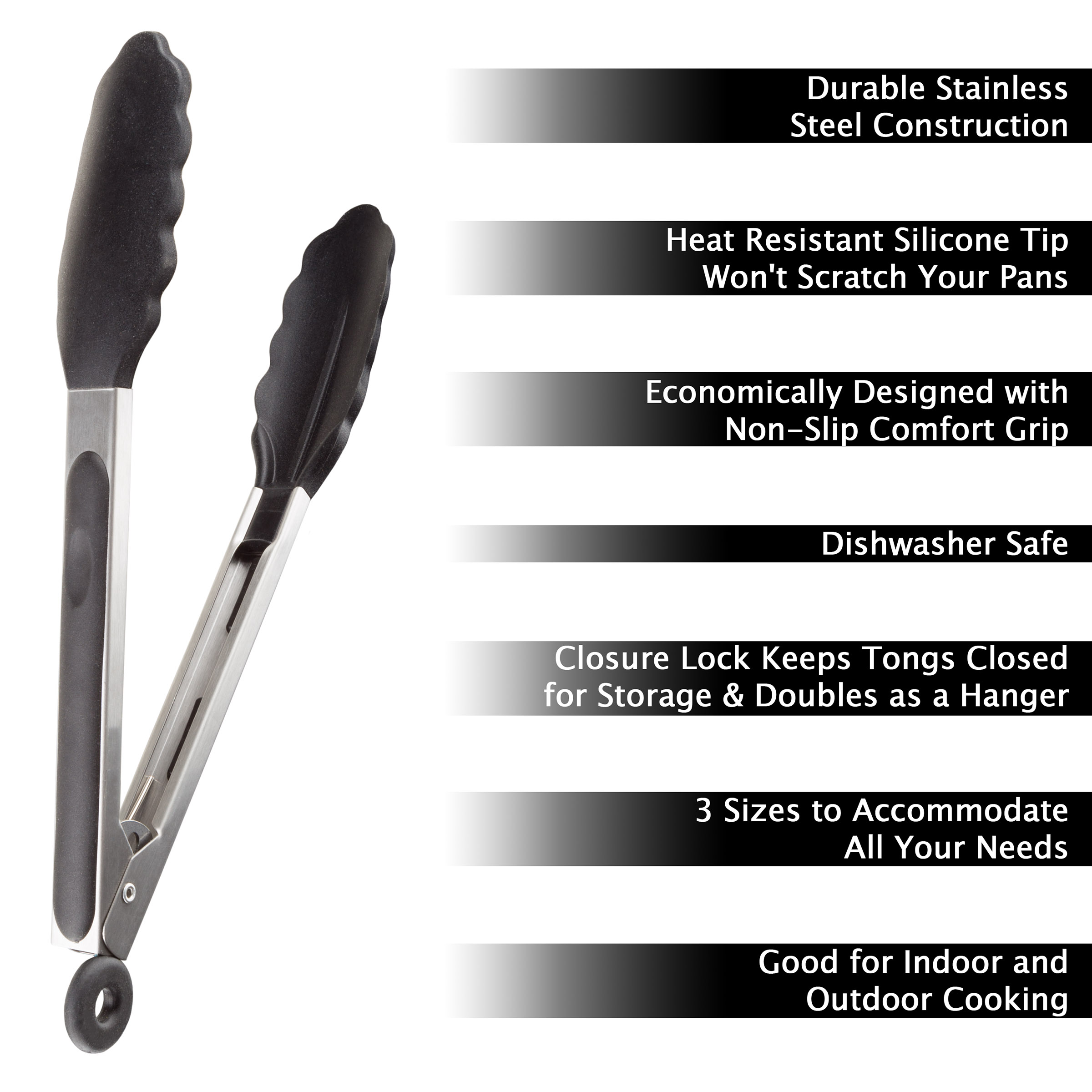 Classic Cuisine Set of 3 Stainless-Steel Kitchen Tongs with Silicone Tips - image 3 of 6