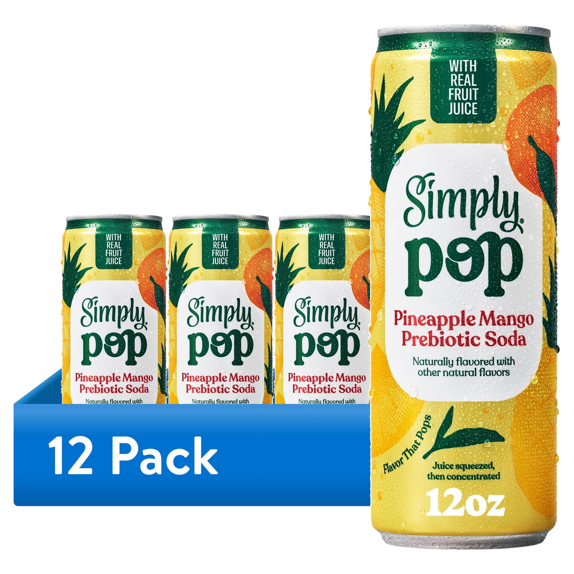 (12 pack) Simply Pop Prebiotic Soda Pineapple Mango Drink 12 oz. can