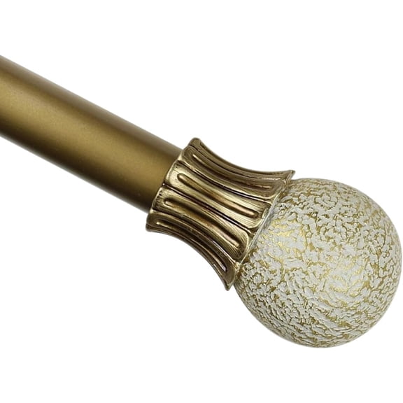 Urbanest Adjustable Single Curtain Rod Set Gilded French White Dovato Finials – 1 - Inch Diameter, With Renaissance Gold Rod, 28–48 Inches