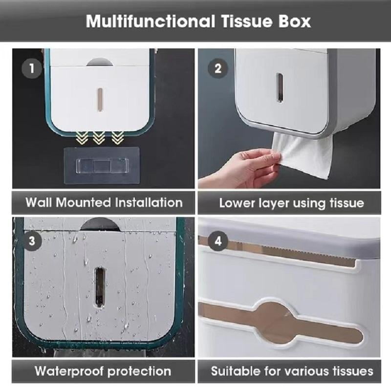 Wall Hanging Waterproof Tissue Box Roll Paper Holder Toilet Tissue Storage Box Double Layer Plastic Organizer Bathroom Accessories