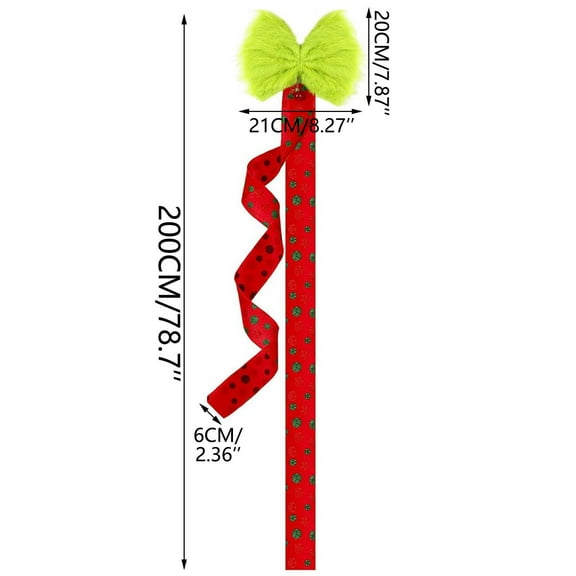 Zawou Christmas Cabinet Ribbon Bows Green Plush, Large Christmas Door Cabinet Bows, Christmas Door Decorations for Kitchen Xmas Festive Decorations Hanging Window Ribbon