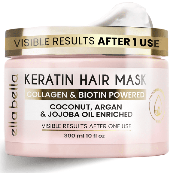 ELLA BELLA® Keratin Hair Mask – Deep Conditioning Hair Treatment & Hair Repair Mask for Dry, Damaged, Curly, and Color-Treated Hair – Hydrating Deep Conditioner for Softness, Shine & Growth