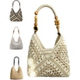 thumbnail image 7 of Handmade Woven Straw Tote Bag, Summer Beach Shoulder Handbag, Magnetic Closure Casual Travel Purse for Women, 7 of 7