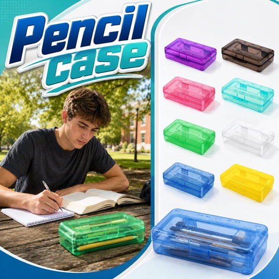 Plastic Pencil Box, Spacious Snap Lid Stationery Case For Students, Lovely Back To School Box For Kids School Marker And Pen Storage (Blue)