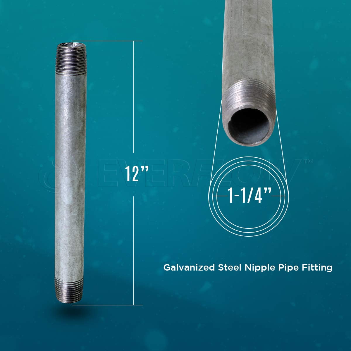Supply Giant 1-1/4" x 12", Steel Pipe, pre cut Industrial Pipe, Threaded Pipe Nipples and Fittings, Build Vintage DIY Furniture, Galvanized (Pack Of 4)