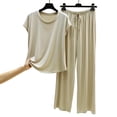 thumbnail image 6 of uublik Comfy Pajamas for Women Set 2 Piece Lounge Set Casual Short Sleeve Tops and Wide Leg Pants Loungewear Matching Sleepwear Khaki, 6 of 8