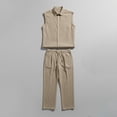 thumbnail image 5 of Bpyeka Men's Linen-Look Sleeveless Two-Piece Matching Set, Button Down Collar Shirt & Drawstring Waist Pants, Breathable Casual Outfit, S-3XL, 5 of 5