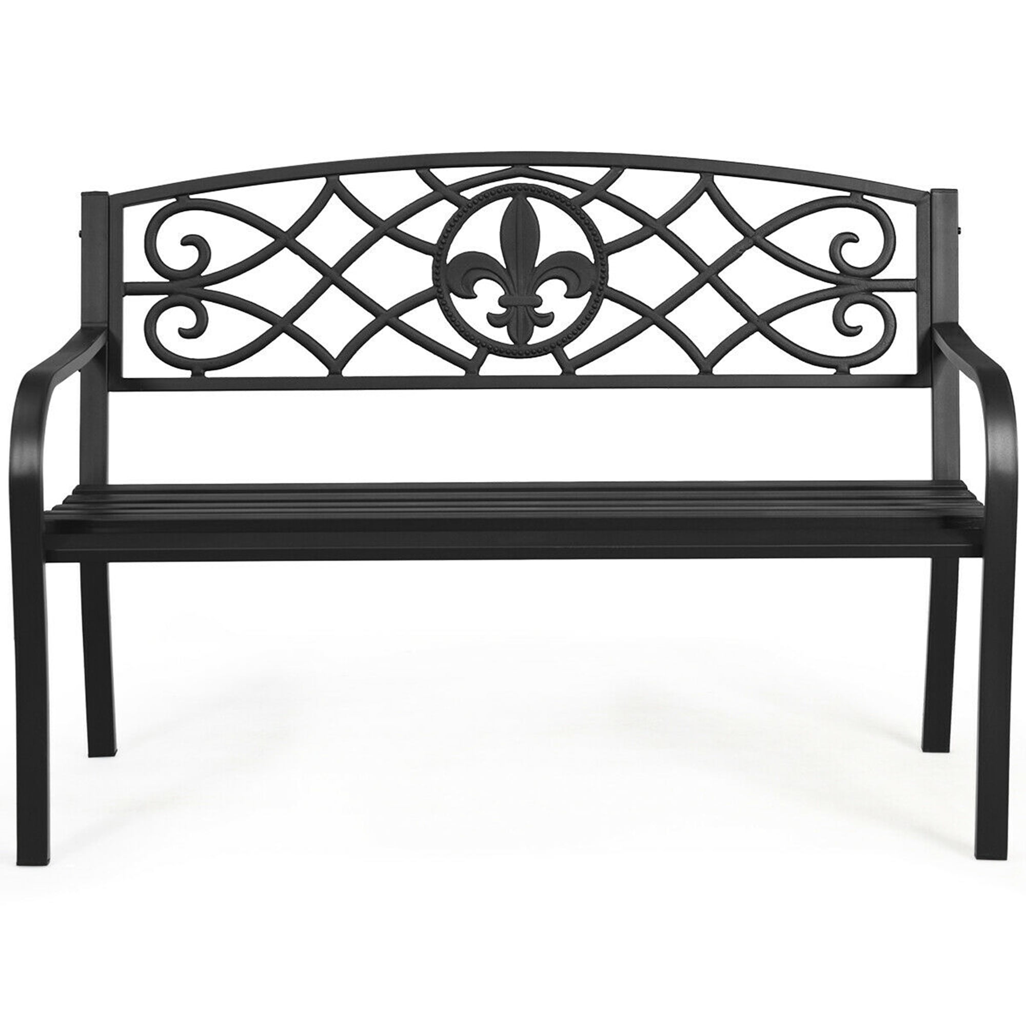 Gymax Garden Bench Loveseat Outdoor Garden Park w/ Steel Frame Backrest