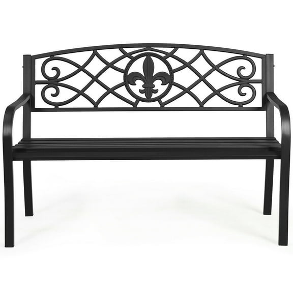 Gymax Garden Bench Loveseat Outdoor Garden Park w/ Steel Frame Backrest