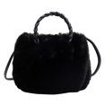 thumbnail image 1 of Bolsos cruzados esponjosos con asa tejida para mujer, bolsos de mano de viaje para niñas, color negro, 1 of 9