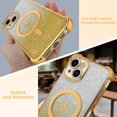 thumbnail image 5 of Magnetic for iPhone 13 Case [Compatible with Magsafe] Glitter Cute Love Luxury Plating Plating Bling Clear Phone Case with Full Camera Lens Case for iPhone 13 Phone Case, Gold (6.1"), 5 of 12