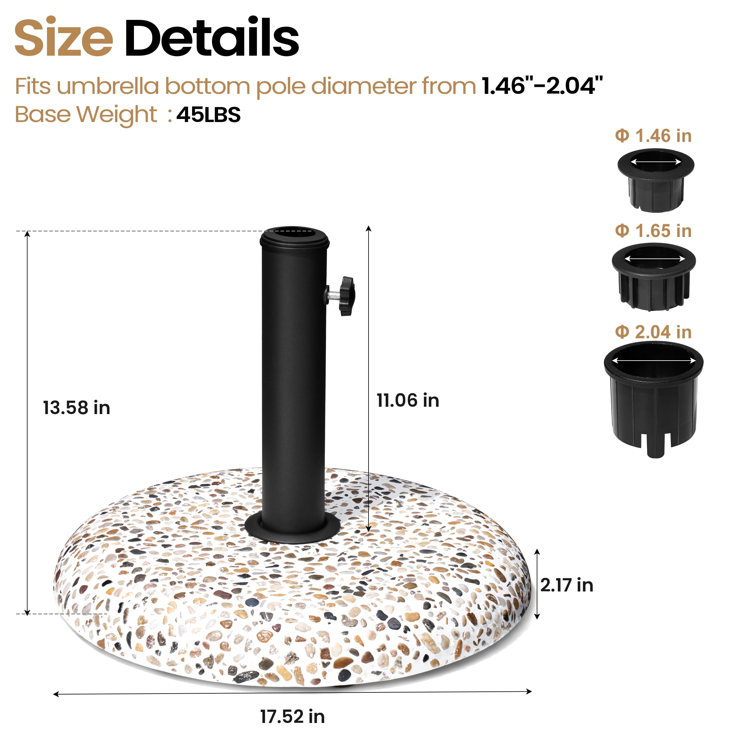 Pellebant Patio Umbrella Base, 45lbs, Round Cobblestone Concrete Base, Heavy Duty Market Umbrella Stand for Outdoor, Lawn, Deck, Poolside