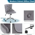 thumbnail image 4 of HYJY Grey Velvet Armless Home Office Desk Chair with Gold Base/Wheels, Small Cute Vanity/Makeup Chair with Back for Bedroom, Upholstered Adjustable Rolling Swivel Nail Chair for Women/Girls, 4 of 18