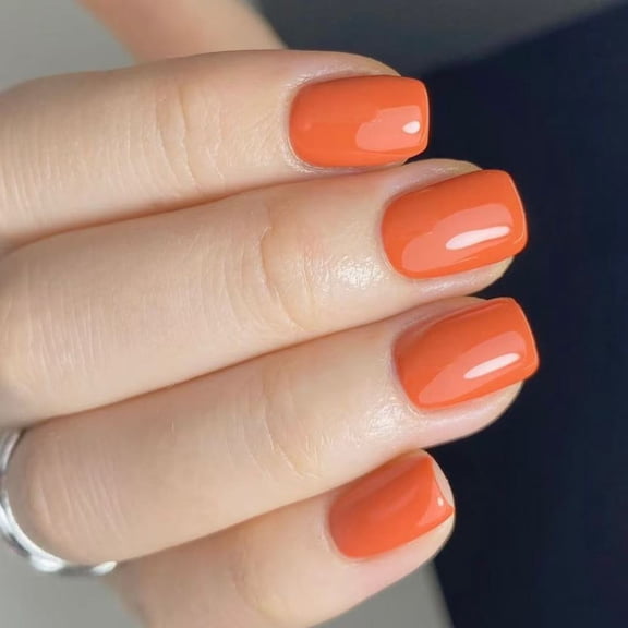 Short Square Nudes Fake Nails Full Covers False Nails with Solid Color Glossy on Nails for Women