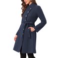 thumbnail image 4 of INSPIRE CHIC Pea Coat for Women Winter Stand Collar Button Down Mid Long Coats Outerwear with Belt L Navy Blue, 4 of 6