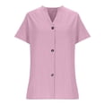 thumbnail image 2 of TaTaai Women's Spring V-Neck Button Solid Color Linen Casual Tops Soft Lightweight Fashion Short Sleeve Blouses for Daily Life Outfits Gift, 2 of 7