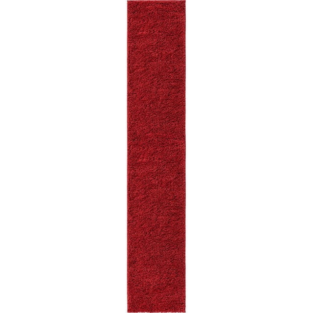 Unique Loom Everyday Shag Plush Area Rug 2' 6 x 13' Runner in Cherry Red