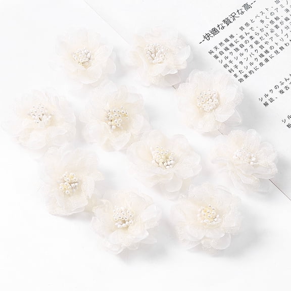 suxuMhao 20 Pcs White Delicate Silk Organza Flowers, 1.7*1.7in Exquisite DIY Artificial Organza Flowers, Fake Flowers, Premium Clothing Flower Accessories for Home & Craft Decoration