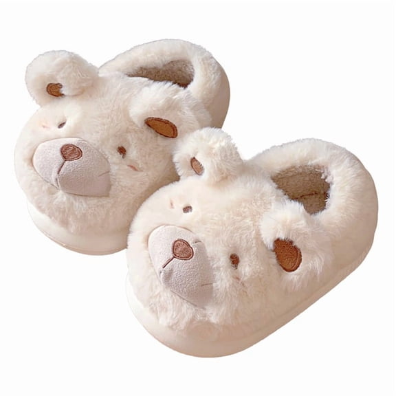 VICKYPOP Womens Cute Bear Slippers, Cozy Fuzzy Slippers Soft Plush Little Bear Winter Warm House Shoes