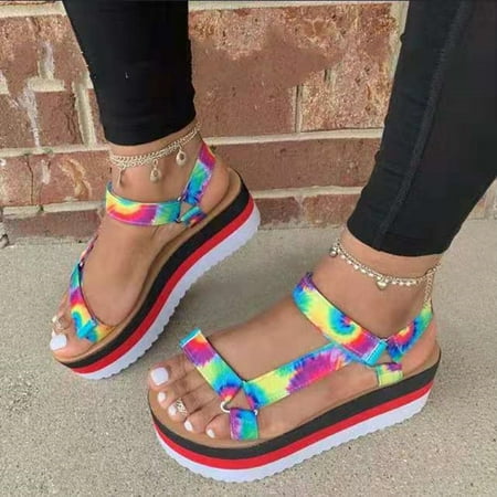 

TTQLVZJGSE Women s Simple Summer Comfortable Lightweight Flat Bottom Slope with Casual Sandals Multicolor Platforms Wedges Beach Shoes