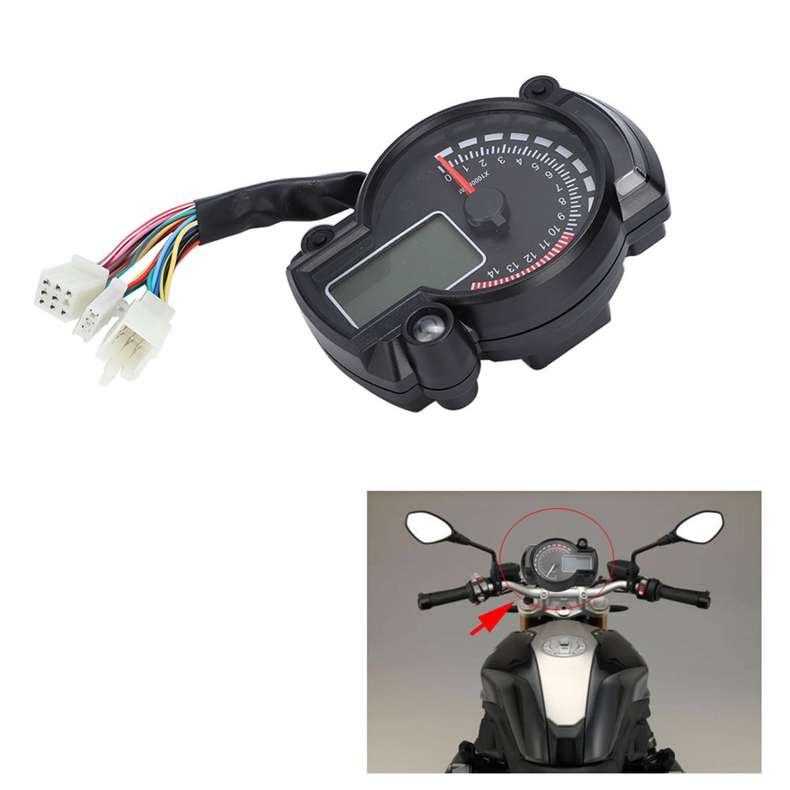 Motorcycle Speedometer,Universal Motorcycle Digital Colorful LCD Speedometer Odometer Tachometer W/Speed Sensor 