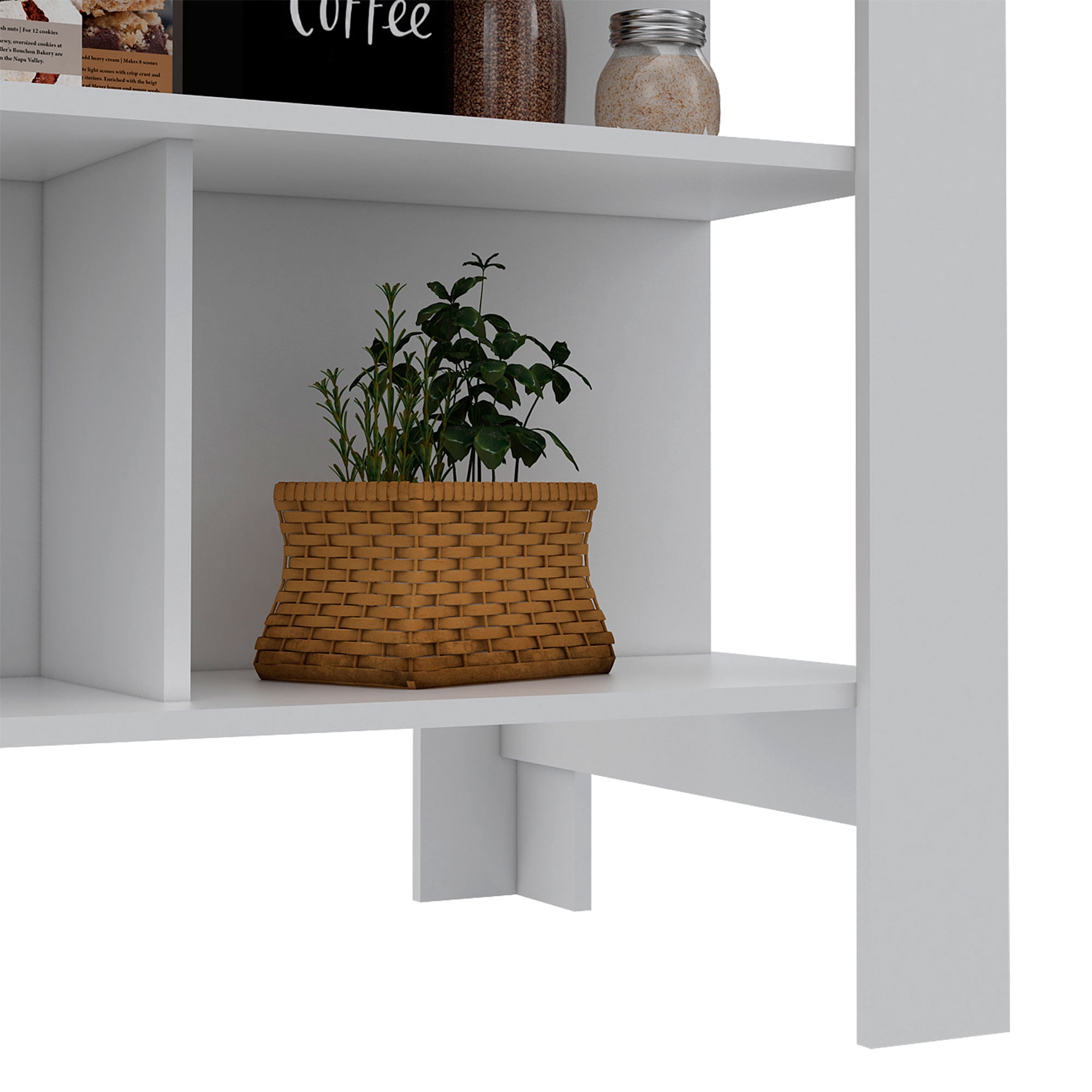 TUHOME Cala Spacious Wooden Top Kitchen Island w/3 Shelves, White & Caramel