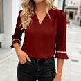 thumbnail image 2 of Tqcoqu Women's 3/4 Sleeve Tops Tunic Casual Pleated V Neck Business Work Blouses Office Shirts,Red,Women's S-XXL, 2 of 9