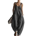 thumbnail image 2 of Summer Linen Sleeveless Jumpsuits for Women Square Neck Wide Leg Outfits Casual Pants Rompers with Pockets, 2 of 5