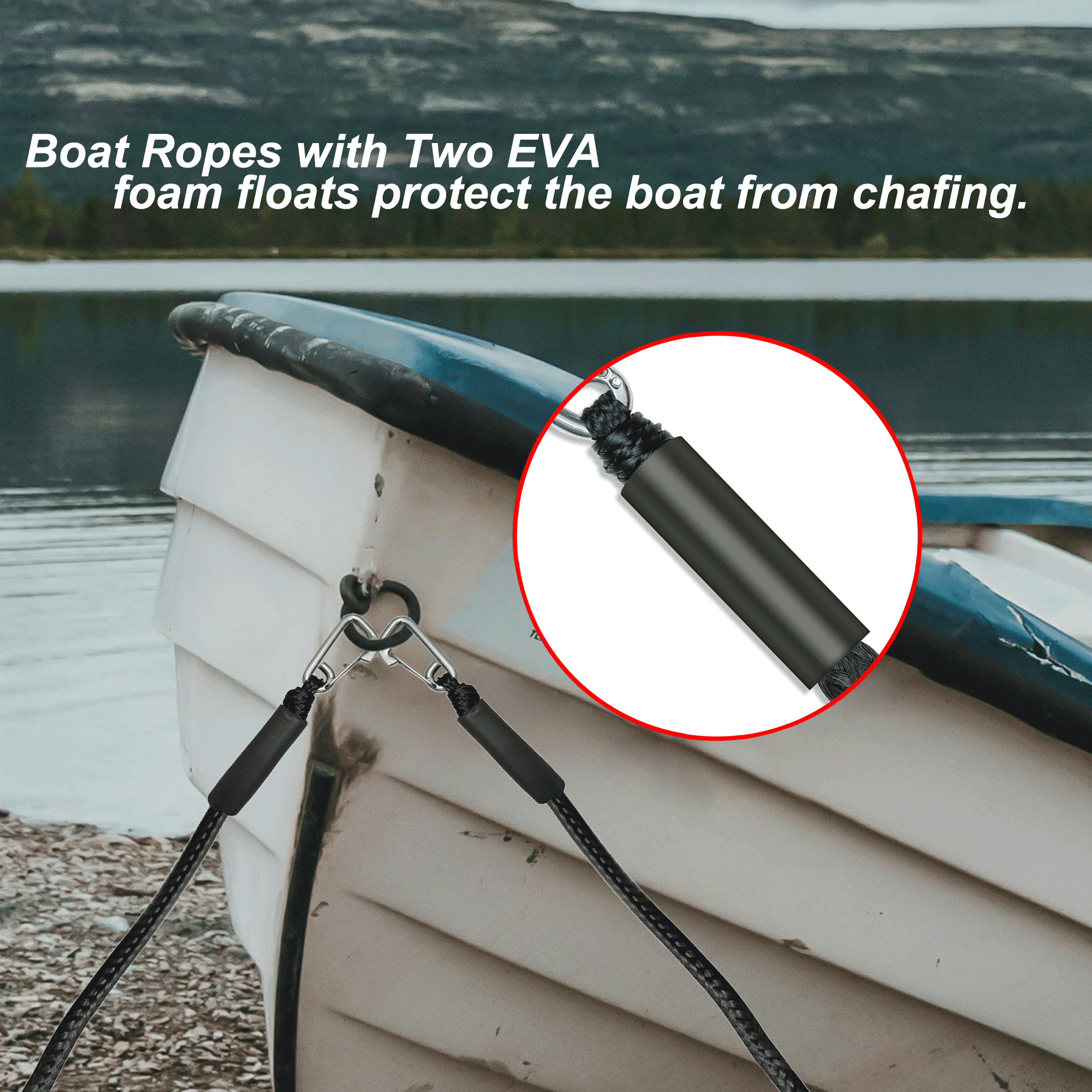 Mooring Strap Double Hook 4FT Bungee Dock Line - Essential Accessory for Boats with Built-in Bumpers, Bungee Cords, Kayak, and Boat Anchors - 2 Pack Black