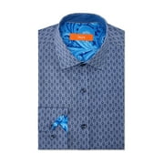 TALLIA Mens Navy Printed Collared Work Dress Shirt Size: M 15/15.5- 32/33