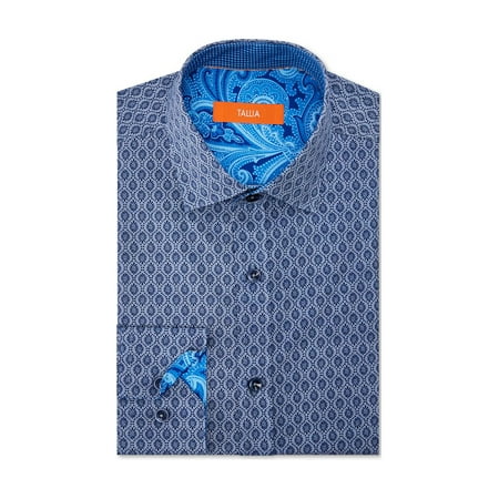 TALLIA Mens Navy Printed Collared Work Dress Shirt Size: M 15/15.5- 32/33