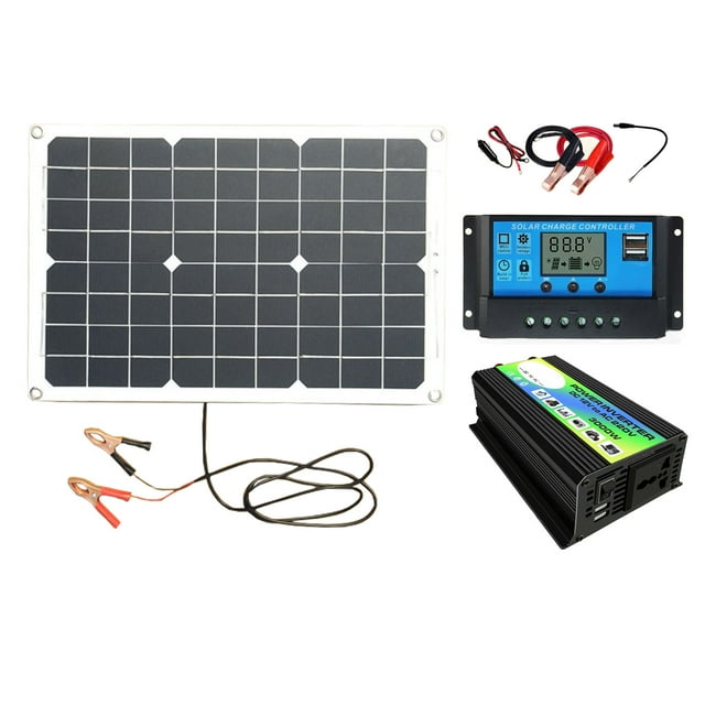 Kit de sistema de energía solar de 300 W, 12 V, inversor, doble USB, indicador LED, 30 A, 12 V, 24 V, controlador, panel solar de 18 W y 18 V.