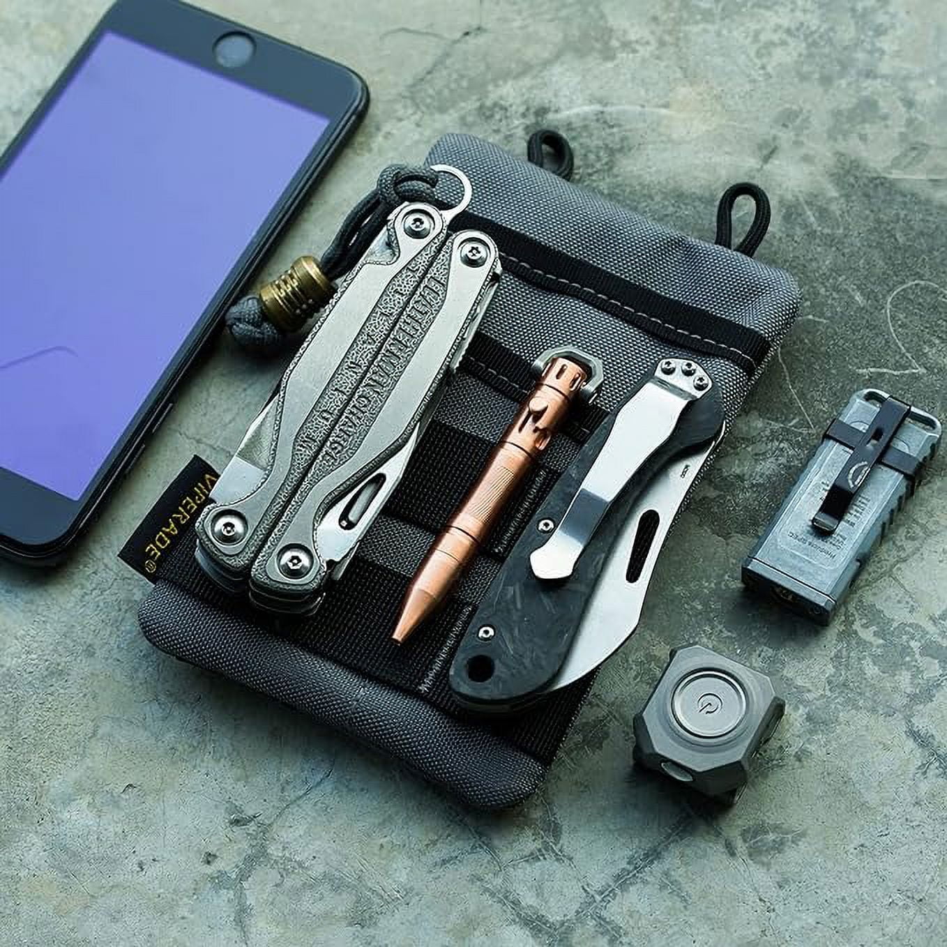 VIPERADE VE3 Tool Pouch Pocket Organizer, Nylon Tool Belt Loop Pouch with 4 Pockets Tool Storage EDC Pouch for Flashlight/Pocket Knife, Tactical Pen, Notebook (Grey)