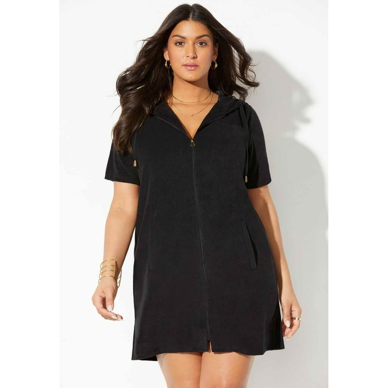 Swimsuits For All Women s Plus Size Alana Terry Cloth Zip Front Hooded Swim Shirt Cover Up Walmart