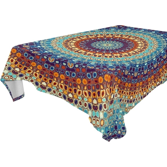 Bohemian Mandala Pattern Tablecloth Rectangle Colorful Vintage Polyester Table Cloth Large Square Table Cover for Dining Kitchen Party 60"x120"