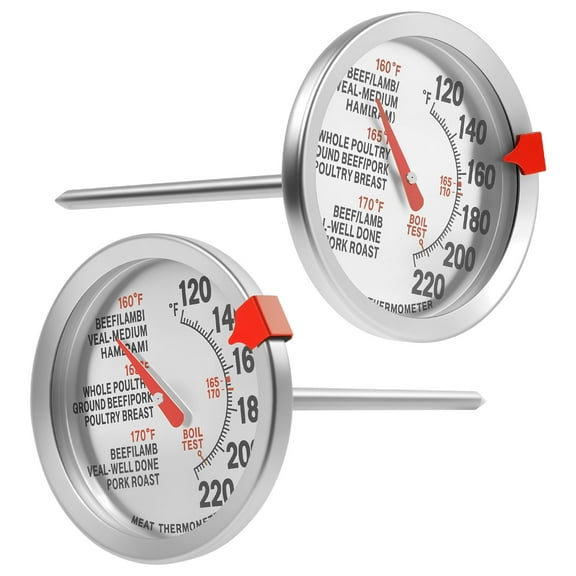 Sutowe 2 Pcs Stainless Steel Meat Thermometer with 6.3cm Extra Large Dial Waterproof Food Thermometer Safe Leave in Oven for Cooking Baking
