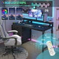 thumbnail image 4 of Gaming Desk with LED Lights and Power Outlets, 47 inch Computer Desk with Fabric Drawers, Reversible Home Office Desk with Monitor Stand, Black, 4 of 18