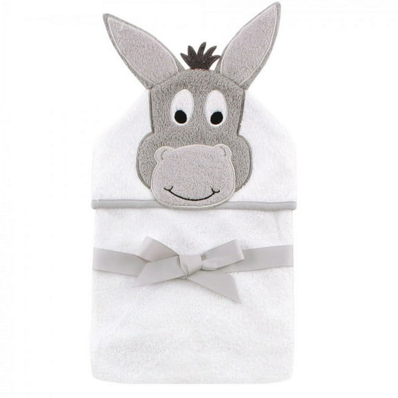 Hudson Baby Infant Cotton Animal Face Hooded Towel, Happy Donkey, One Size