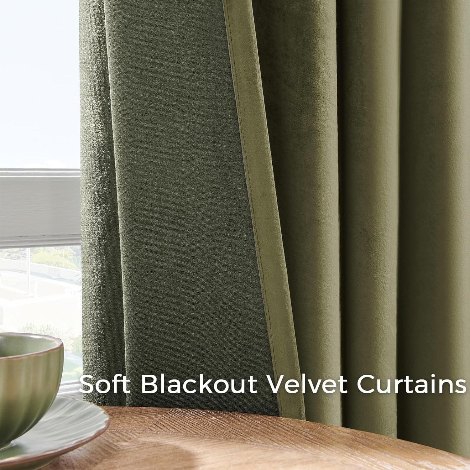 Jainmy Olive Green Velvet Curtains 84 inches 2 Panels, Luxury Blackout Curtains for Bedroom Living Room Thermal Insulated Room Darkening Drapes Back Tab,52"x84"