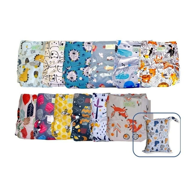 Pañal De Tela Ecológico Palu con Wetbag 12 Pack Niño Unitalla Bolsillo Velcro