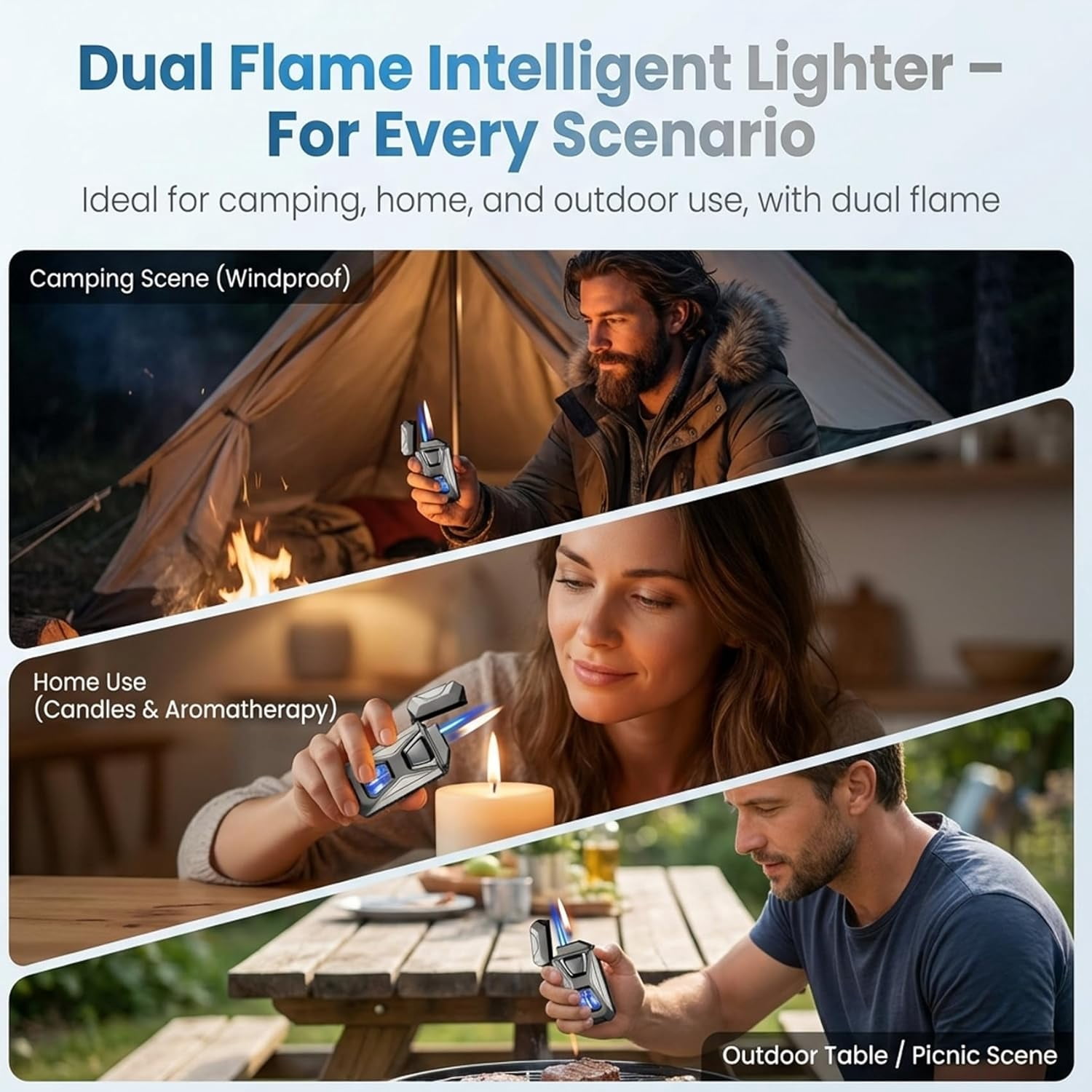 Voice Activated Lighter, Voice Activated Dual Flame Lighter (Butane Not Included) | USB Rechargeable Windproof Refillable with Visible Window (Green)