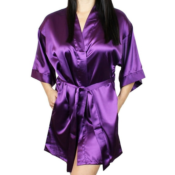 Women's Satin Kimono Bridesmaid Short Robe With Pockets - Silky Feel Modern Cut